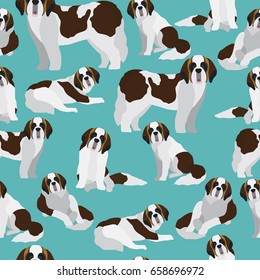 Dog on green background pattern. Animal seamless pattern design. 