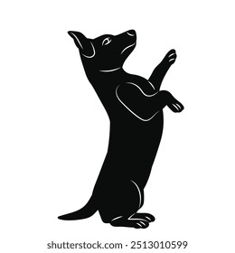 dog on hind legs silhouette vector on white background