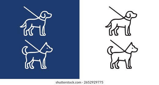Ícone de cachorro na coleira. Cão de pé com ilustração de vetor de coleira visível