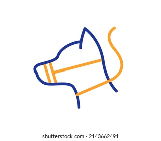 Dog on leash line icon. Pet in muzzle sign. Animal aggression control symbol. Colorful thin line outline concept. Linear style dog leash icon. Editable stroke. Vector