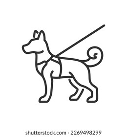 Perro en una correa, icono lineal. Línea con trazo editable