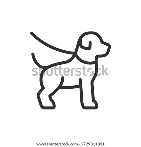 Dog on leash, linear icon. Pet walking and animal care. Line with editable stroke.