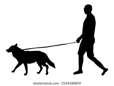 Cachorro na coleira, animal de estimação, silhueta. Ilustração vetorial