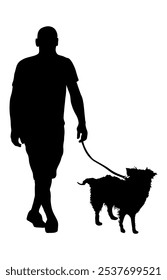 Cachorro na coleira, animal de estimação, silhueta. Ilustração vetorial