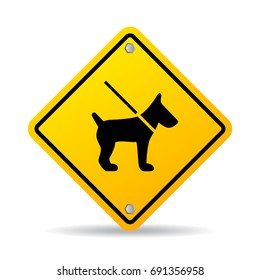 Dog on leash vector sign on white background