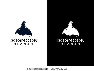 dog on moon logo vector design