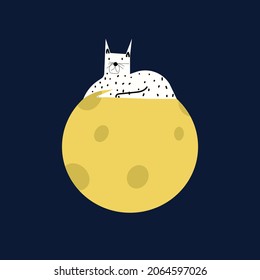 Dog on moon. Vector cartoon illustration