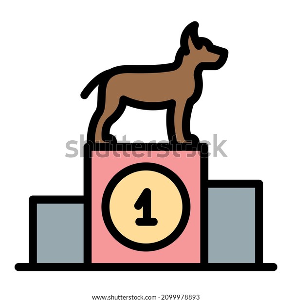 Dog on podium icon. Outline dog on podium vector\
icon color flat isolated