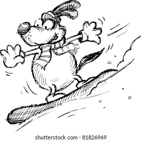 Dog on a snowboard