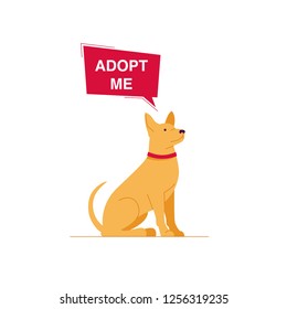 Dog on a white background with the inscription Adopt me. Color vector illustration.