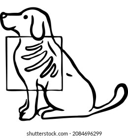 Dog on x-ray where you can see its chest sketch vector illustration