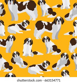 Dog on yellow background pattern. Animal seamless pattern design. 