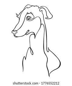 Dog one line drawing. One continuous line drawing of dog for company logo identity. Abstract minimal line art. Cute dog animal mascot concept for icon. Single line vector illustration