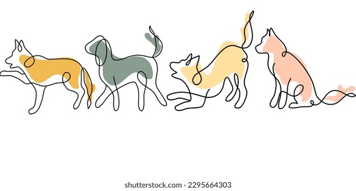 Dog One Line Drawing. Dog Drawing Continuous Single Line Art Trendy Style Isolated on White Background. Vector EPS 10.