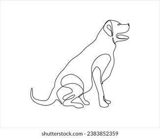 Dog one line drawing on white vector image Dog illustration. One line dog