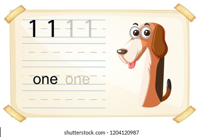 Dog one number worksheet illustration