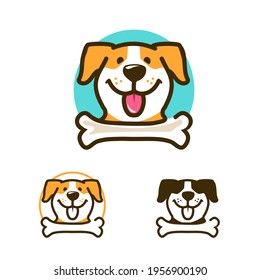 dog with open mouth and tongue bone line art logo vector illustration. playful and youthful cartoon dog symbol with color variations