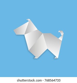 Dog in origami style. Geometric shape of folded paper. Vector illustration.