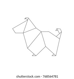 Dog in origami style. Geometric shape of folded paper, template for line logo. Vector illustration.