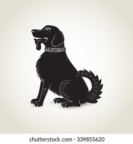 Dog with ornaments, chinese zodiac sign, vector