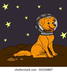 Dog In Outer Space Helmet. Vector Illustration