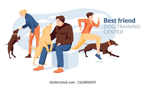 Dog owners. Dog training center. Individual characters on a white background. flat vector illustration