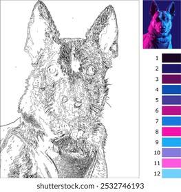 Dog paint By number pattern For beginner 