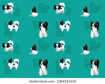 Dog Papillon Black Coat Cute Cartoon Seamless Wallpaper Background