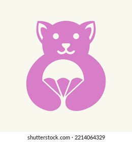 Dog Parachute  Logo Negative Space Concept Vector Template. Dog Holding Parachute  Symbol