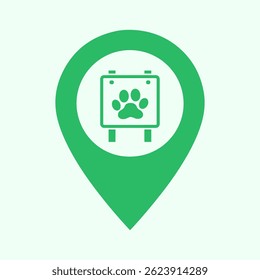 Vetor do pino do mapa do parque do cão, ícone do animal de estimação, marcador de localização canino