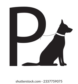 Dog parking sign. Dog's profile black silhouette. Vector illustration isolated on a white background  