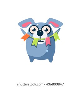 Dog Party Animal Icon In Primitive Funny Flat Cartoon Style Isolated On White Background