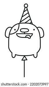 Dog With Party Hat Balloon Vector Illustration