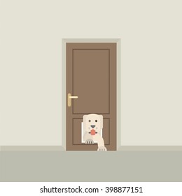 Dog Passing Through The Door For Dog Vector Illustration
