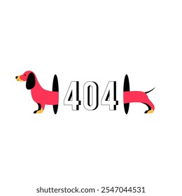 Perro Que Pasa A Través Del Grande Número 404 En Ilustración vectorial Plana Que Simboliza El Error De Sitio web, La Creatividad Y La Diversión, Aislado Sobre Fondo Blanco