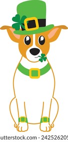 Dog with Patrick's Day hat,
St Patrick's Day decorations,
Irish themed apparel