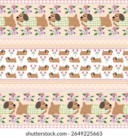 Dog pattern with flowers and decorative borders