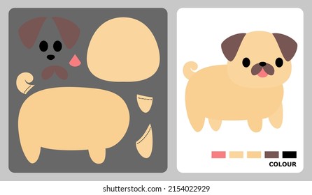 Dog Pattern For Kids Crafts Or Paper Crafts. Vector Illustration Of Dog Puzzle. Cut And Glue Patterns For Children's Crafts.