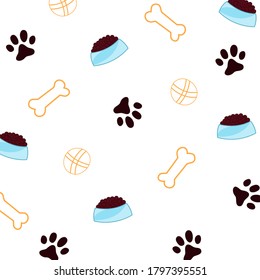 Dog pattern vector.  Dog bowl, bone and paw marks