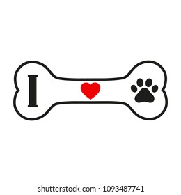 Dog paw with bone and heart on white background.