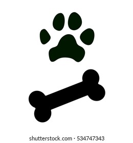 Dog paw and bone icons. Vector illustration