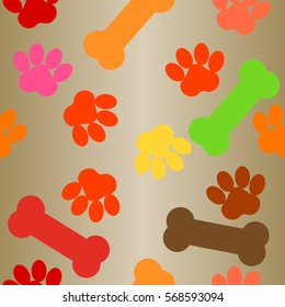 Dog paw and bone icons. Vector illustration.Seamless texture, background animal