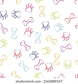 Dog paw and bone stroke seamless pattern