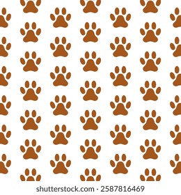 Dog paw brown seamless pattern isolated on a white background. Dog, cat, animal, pet, wallpaper paws print texture. Can be used for prints, cards, poster, web. Vector illustration EPS.