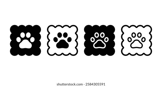 dog paw cat footprint icon square checked cracker vector kitten french bulldog pet cartoon logo symbol character doodle illustration design clip art