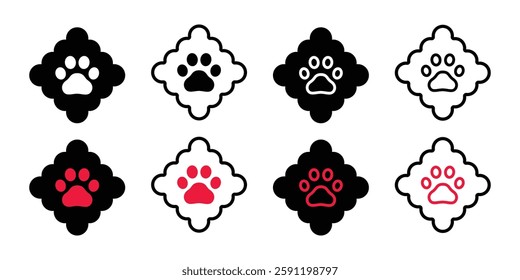 dog paw cat footprint icon Rhombus checked cracker vector kitten french bulldog pet cartoon logo symbol character doodle illustration design clip art
