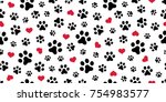 Dog Paw Cat Paw heart love puppy foot print kitten valentine vector Seamless Pattern wallpaper background