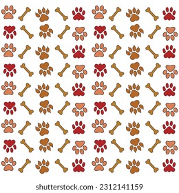 Dog Paw Cat Paw heart love puppy foot print kitten valentine vector Seamless Pattern wallpaper background