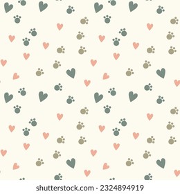 Dog Paw Cat Paw heart love puppy foot print kitten vector Seamless Pattern wallpaper background. Good for textile, fabric, zoo shops advertising, wrapping paper