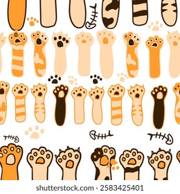 Dog Paw Cat Paw heart love puppy foot print kitten valentine vector Seamless Pattern wallpaper background. hand drawing. Not AI, Vector illustration.